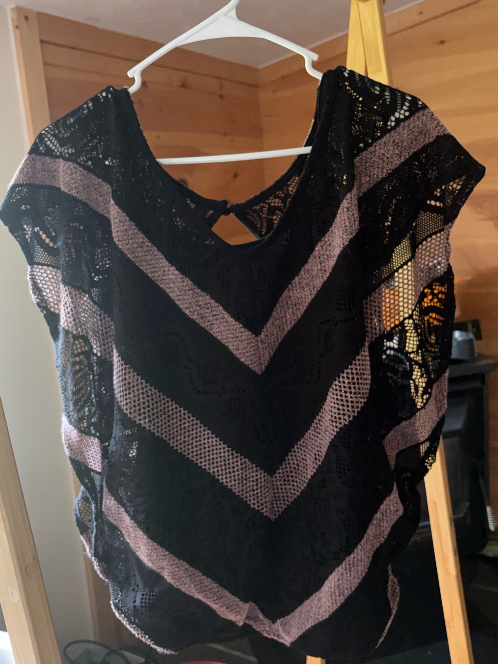 Maurices Black and Mauve Chevron Lace Knit Top